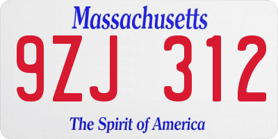 MA license plate 9ZJ312