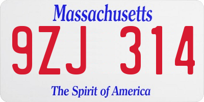 MA license plate 9ZJ314