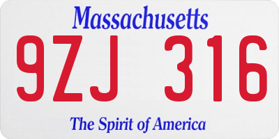 MA license plate 9ZJ316