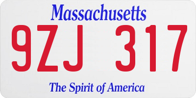 MA license plate 9ZJ317