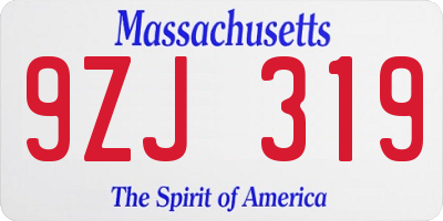 MA license plate 9ZJ319