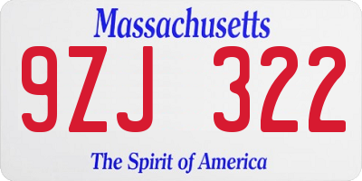 MA license plate 9ZJ322