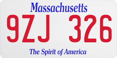 MA license plate 9ZJ326