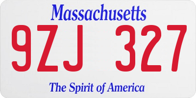 MA license plate 9ZJ327