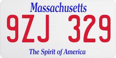 MA license plate 9ZJ329