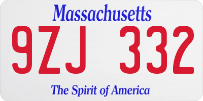 MA license plate 9ZJ332