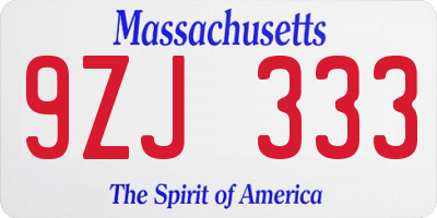 MA license plate 9ZJ333