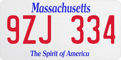 MA license plate 9ZJ334