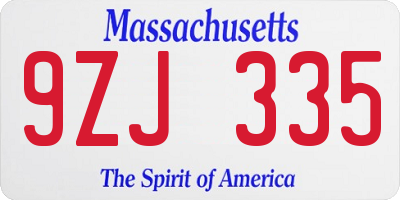 MA license plate 9ZJ335