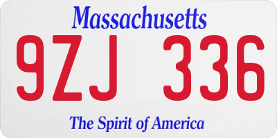 MA license plate 9ZJ336