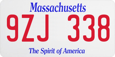 MA license plate 9ZJ338