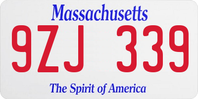 MA license plate 9ZJ339