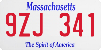 MA license plate 9ZJ341