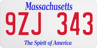 MA license plate 9ZJ343