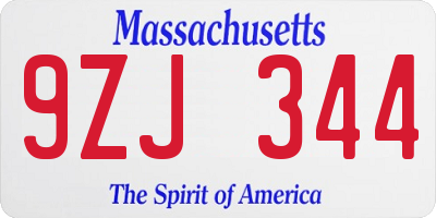 MA license plate 9ZJ344