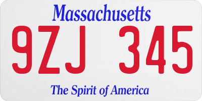 MA license plate 9ZJ345