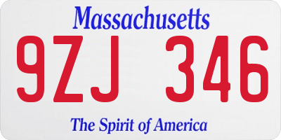 MA license plate 9ZJ346