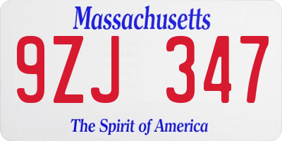 MA license plate 9ZJ347