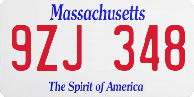 MA license plate 9ZJ348