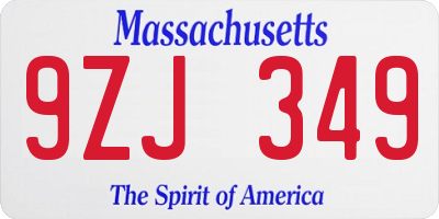 MA license plate 9ZJ349