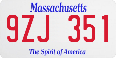 MA license plate 9ZJ351