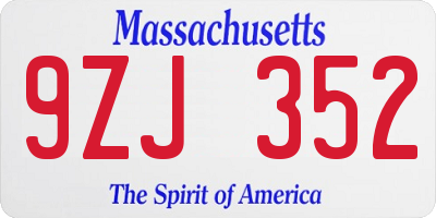 MA license plate 9ZJ352