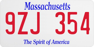 MA license plate 9ZJ354