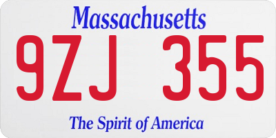 MA license plate 9ZJ355