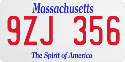 MA license plate 9ZJ356