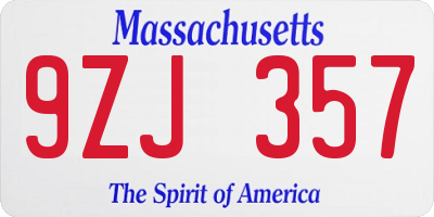 MA license plate 9ZJ357