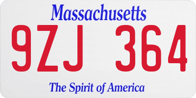MA license plate 9ZJ364