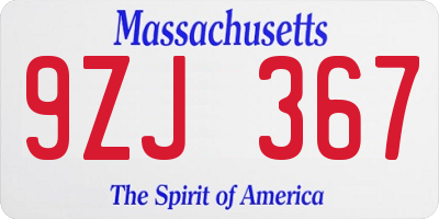 MA license plate 9ZJ367