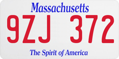 MA license plate 9ZJ372