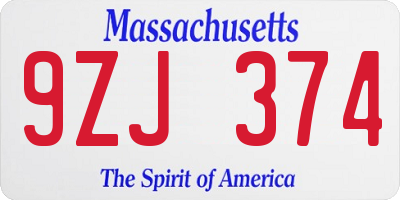 MA license plate 9ZJ374