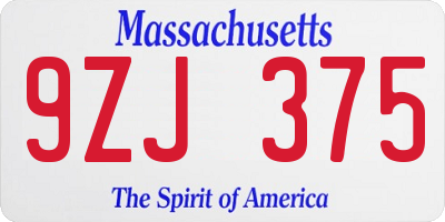 MA license plate 9ZJ375