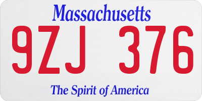 MA license plate 9ZJ376