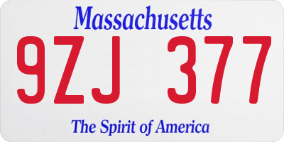MA license plate 9ZJ377