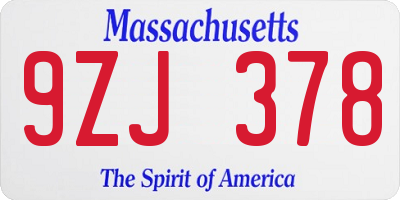 MA license plate 9ZJ378