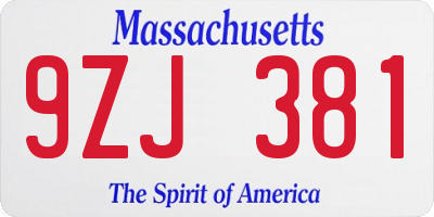 MA license plate 9ZJ381