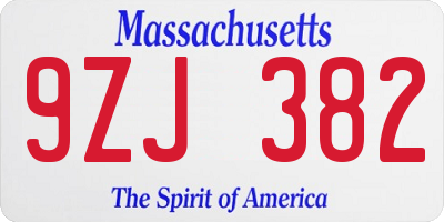 MA license plate 9ZJ382