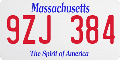 MA license plate 9ZJ384