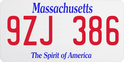 MA license plate 9ZJ386