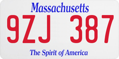 MA license plate 9ZJ387