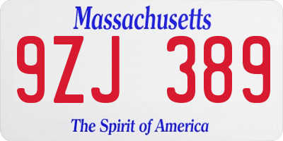 MA license plate 9ZJ389