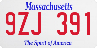 MA license plate 9ZJ391