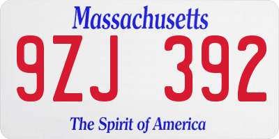 MA license plate 9ZJ392