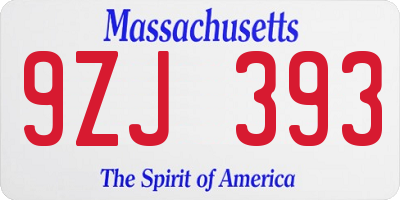 MA license plate 9ZJ393