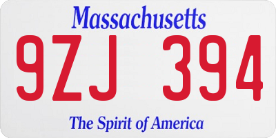 MA license plate 9ZJ394