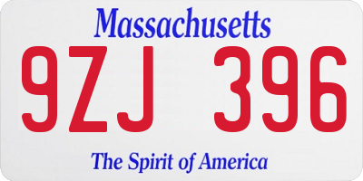 MA license plate 9ZJ396