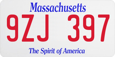 MA license plate 9ZJ397